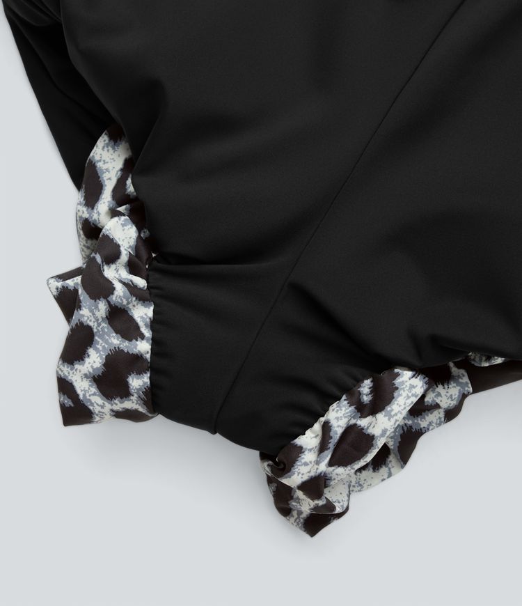 2-in-1 Party-Bubble-Minirock mit niedrigem Bund, Seitentaschen und Leopardenmuster