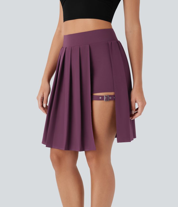 Jupe-short décontractée Breezeful™ taille haute plissée 2-en-1 avec boucle ajustable à séchage rapide et poche latérale - Longueur rallongée