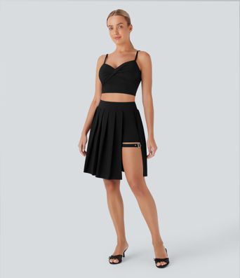 Breezeful™ High Waisted Pleated 2-in-1 Adjustable Buckle Quick Dry Casual Skirt with Pocket-Longer Length