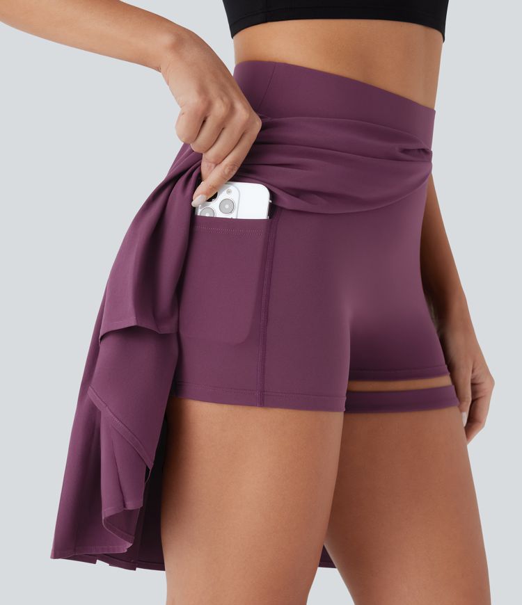 Breezeful™ High Waisted Pleated 2-in-1 Adjustable Buckle Quick Dry Casual Skirt with Pocket-Longer Length