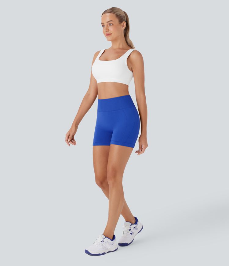 OneForm - Geraffte Yoga-Shorts mit hohem Bund und nahtlosem Flow - 10,2 cm