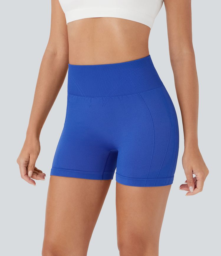 OneForm - Geraffte Yoga-Shorts mit hohem Bund und nahtlosem Flow - 10,2 cm