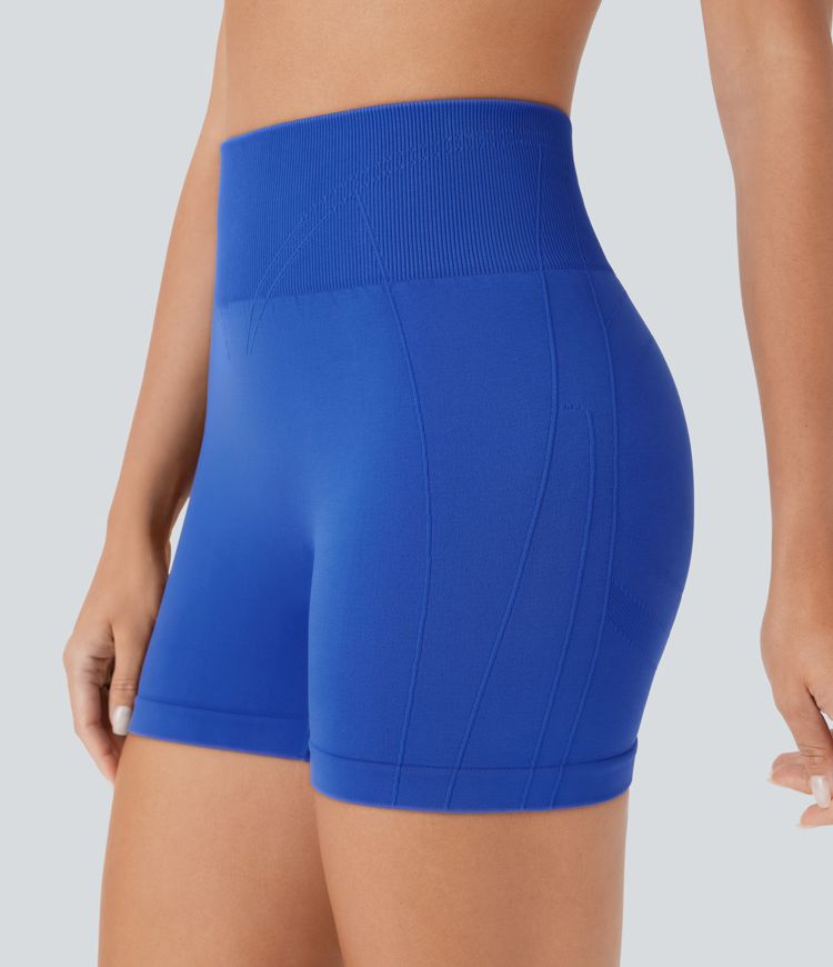 OneForm - Geraffte Yoga-Shorts mit hohem Bund und nahtlosem Flow - 10,2 cm