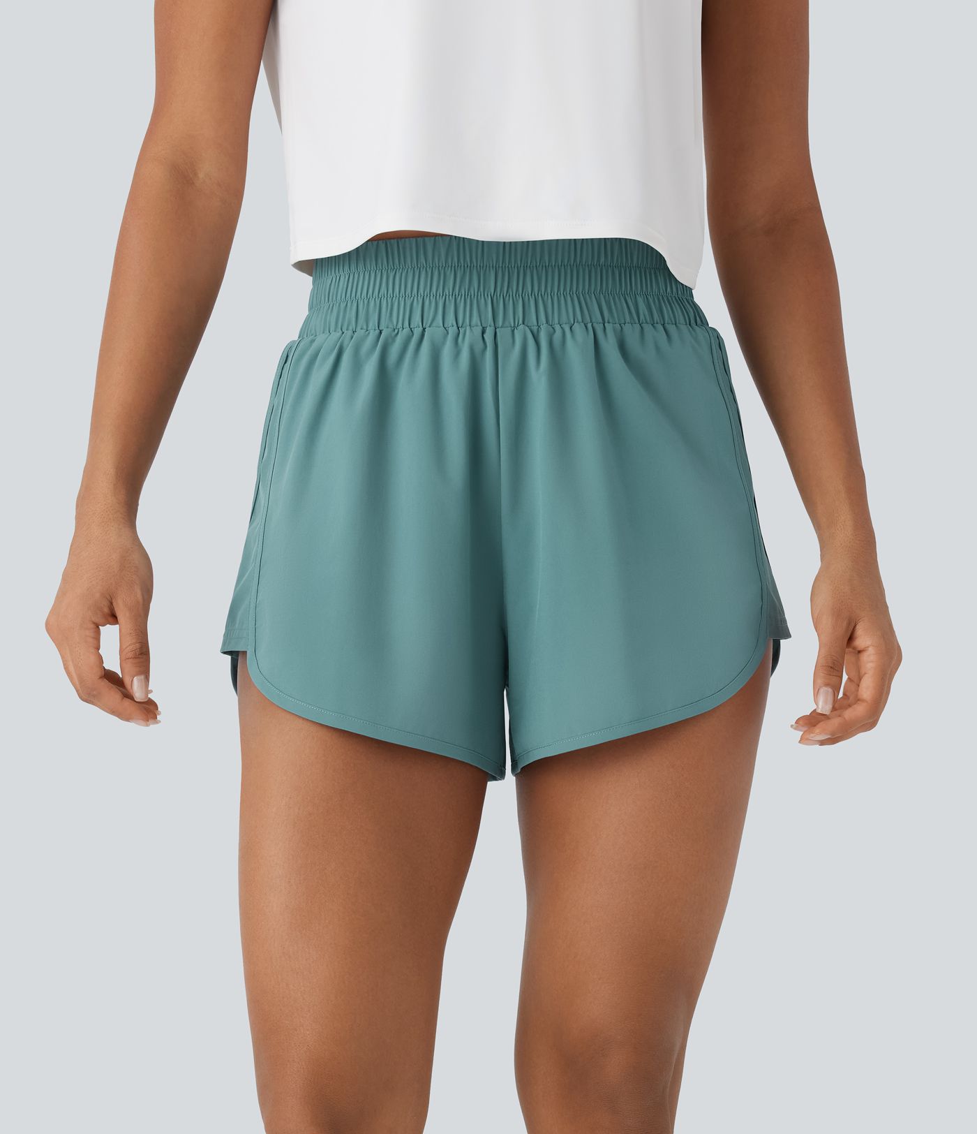 Breezeful™ High Waisted Back Zipper Pocket Curved Hem Quick Dry Hiking Shorts