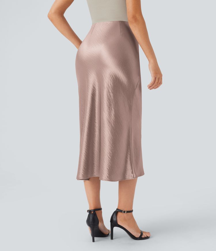High Waisted Invisible Zipper Satin Midi Work Mermaid Skirt
