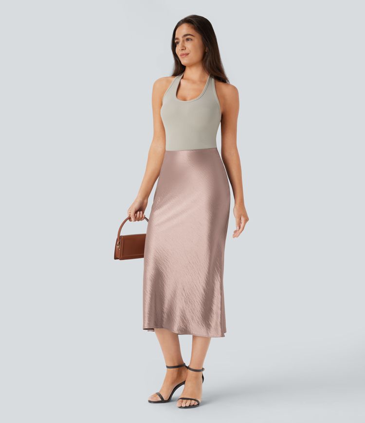 High Waisted Satin Midi Work Mermaid Skirt