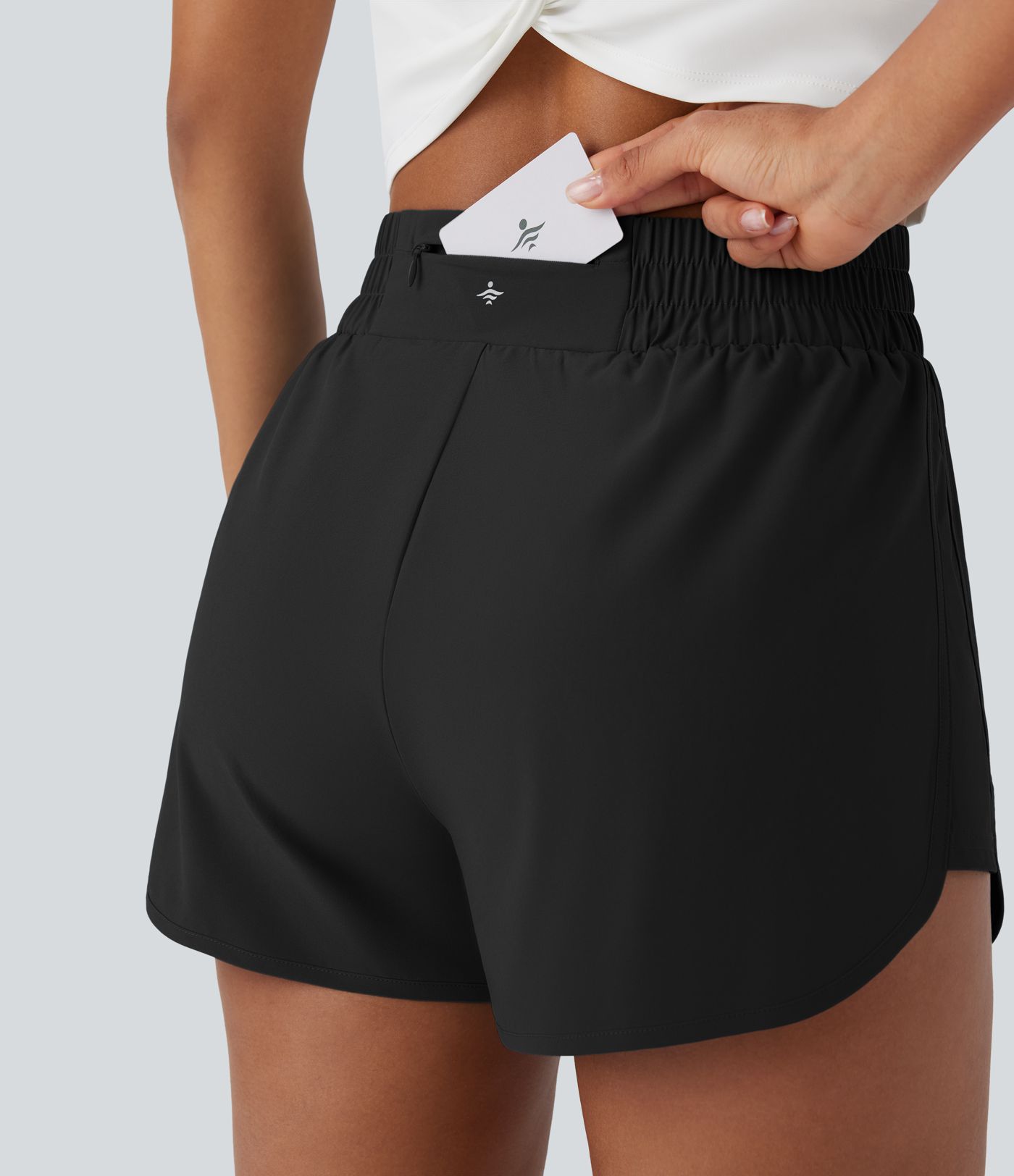 Breezeful™ High Waisted Back Zipper Pocket Curved Hem Quick Dry Hiking Shorts