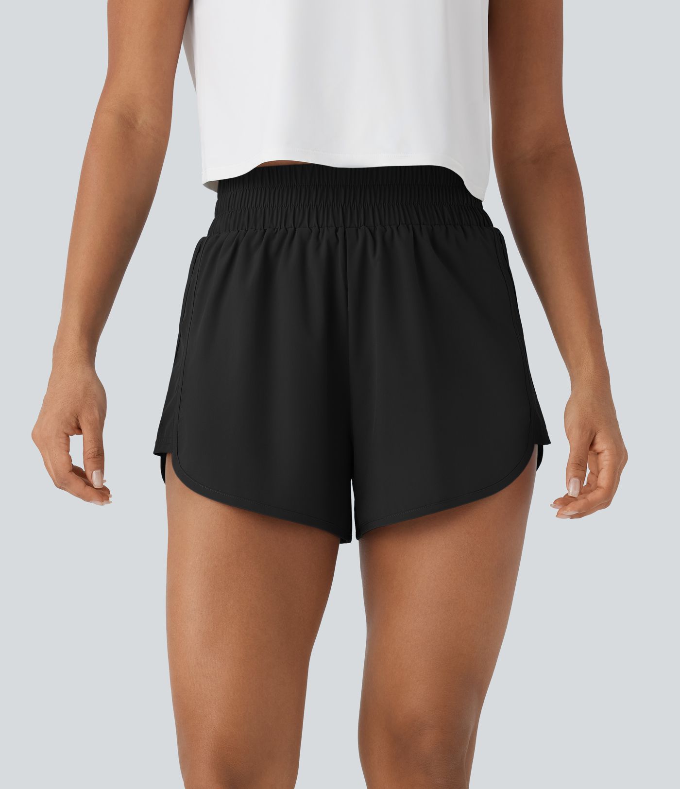 Breezeful™ High Waisted Back Zipper Pocket Curved Hem Quick Dry Hiking Shorts