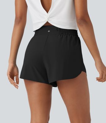 Breezeful™ High Waisted Back Zipper Pocket Curved Hem Quick Dry Hiking Shorts