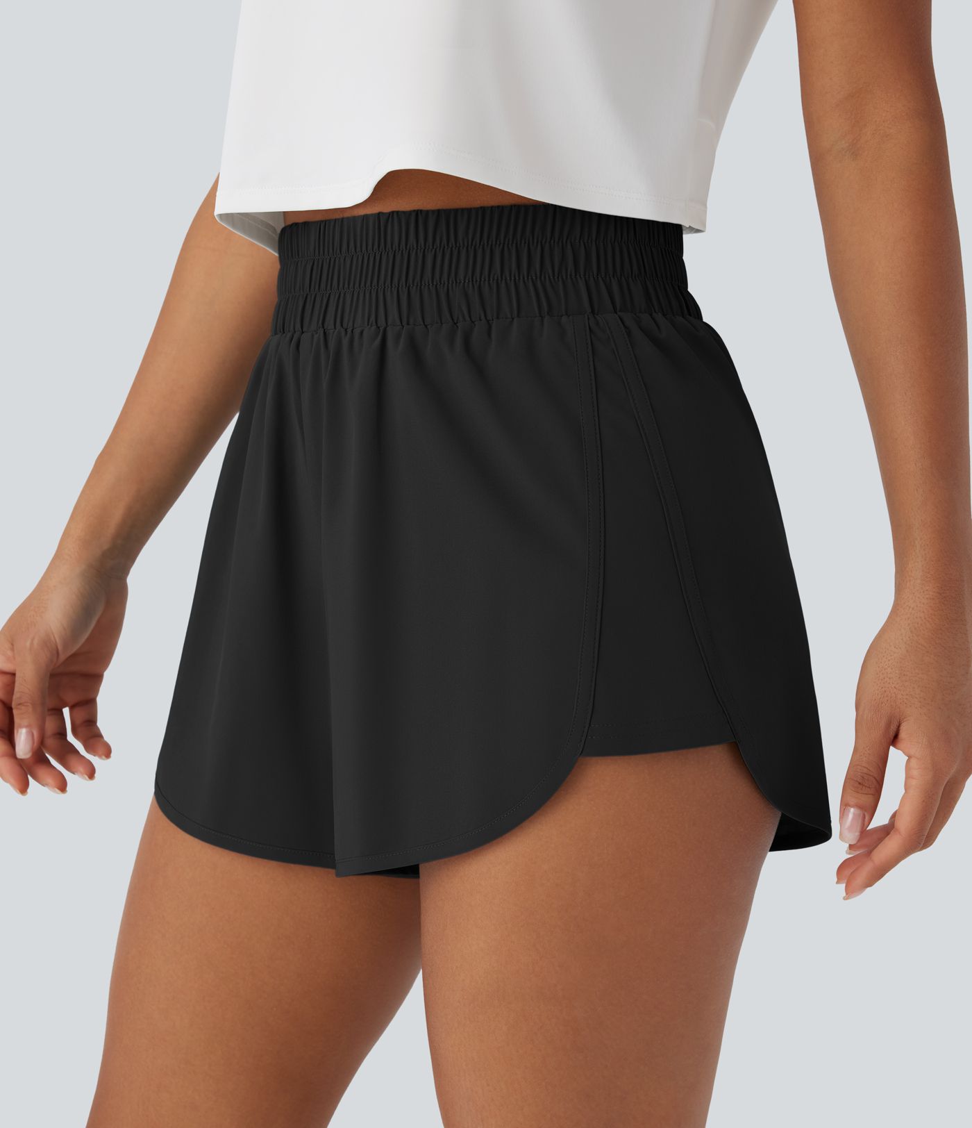 Breezeful™ High Waisted Back Zipper Pocket Curved Hem Quick Dry Hiking Shorts