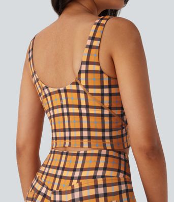 V Neck Plaid Cool Touch Cropped Yoga Tank Top
