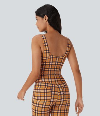V Neck Plaid Cool Touch Cropped Yoga Tank Top