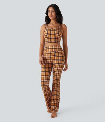 V Neck Plaid Cool Touch Cropped Yoga Tank Top