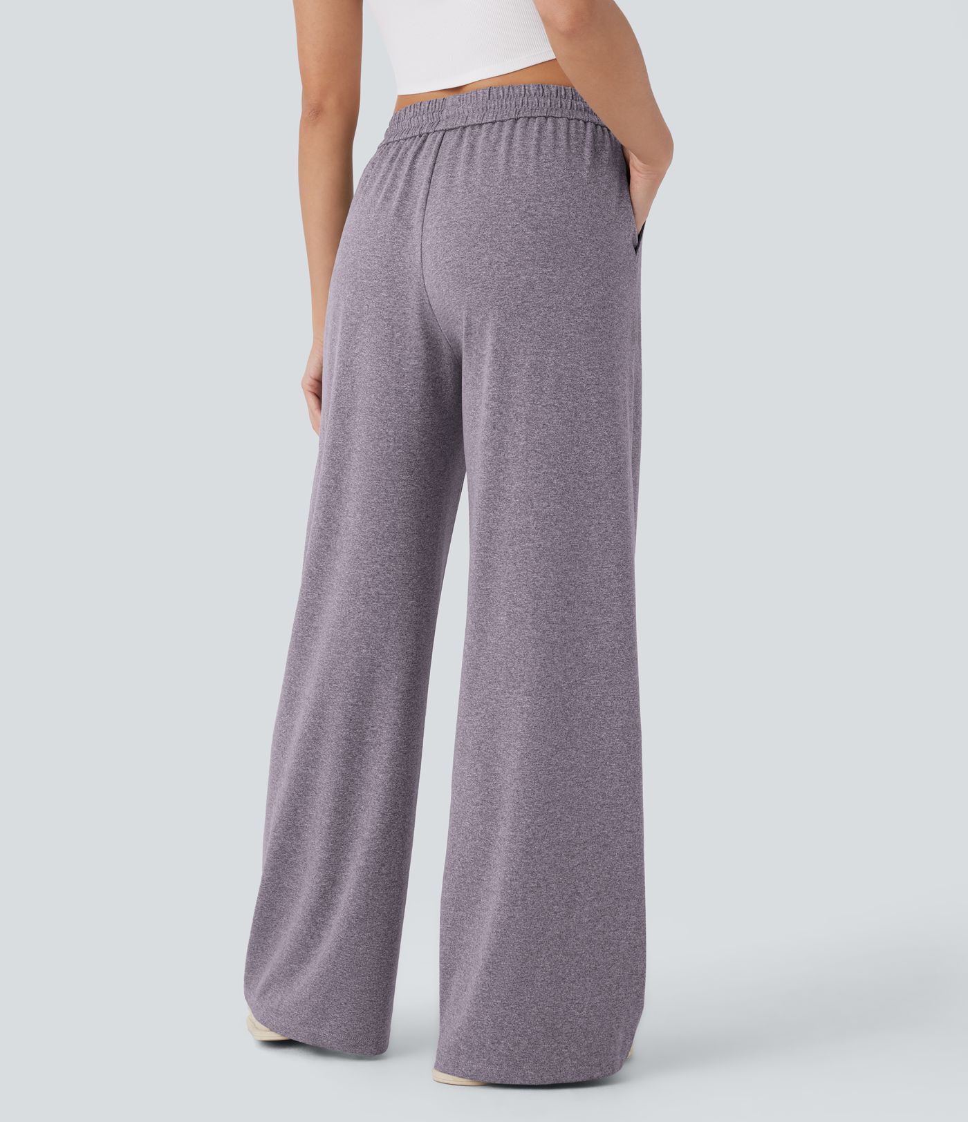 High Waisted Drawstring Pocket Wide Leg Casual Pants