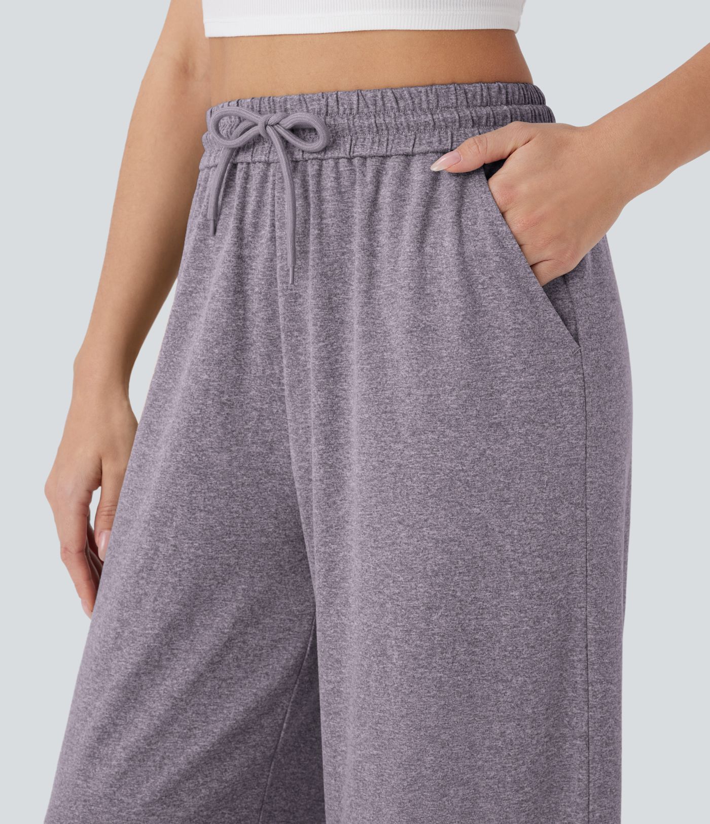 High Waisted Drawstring Pocket Wide Leg Casual Pants