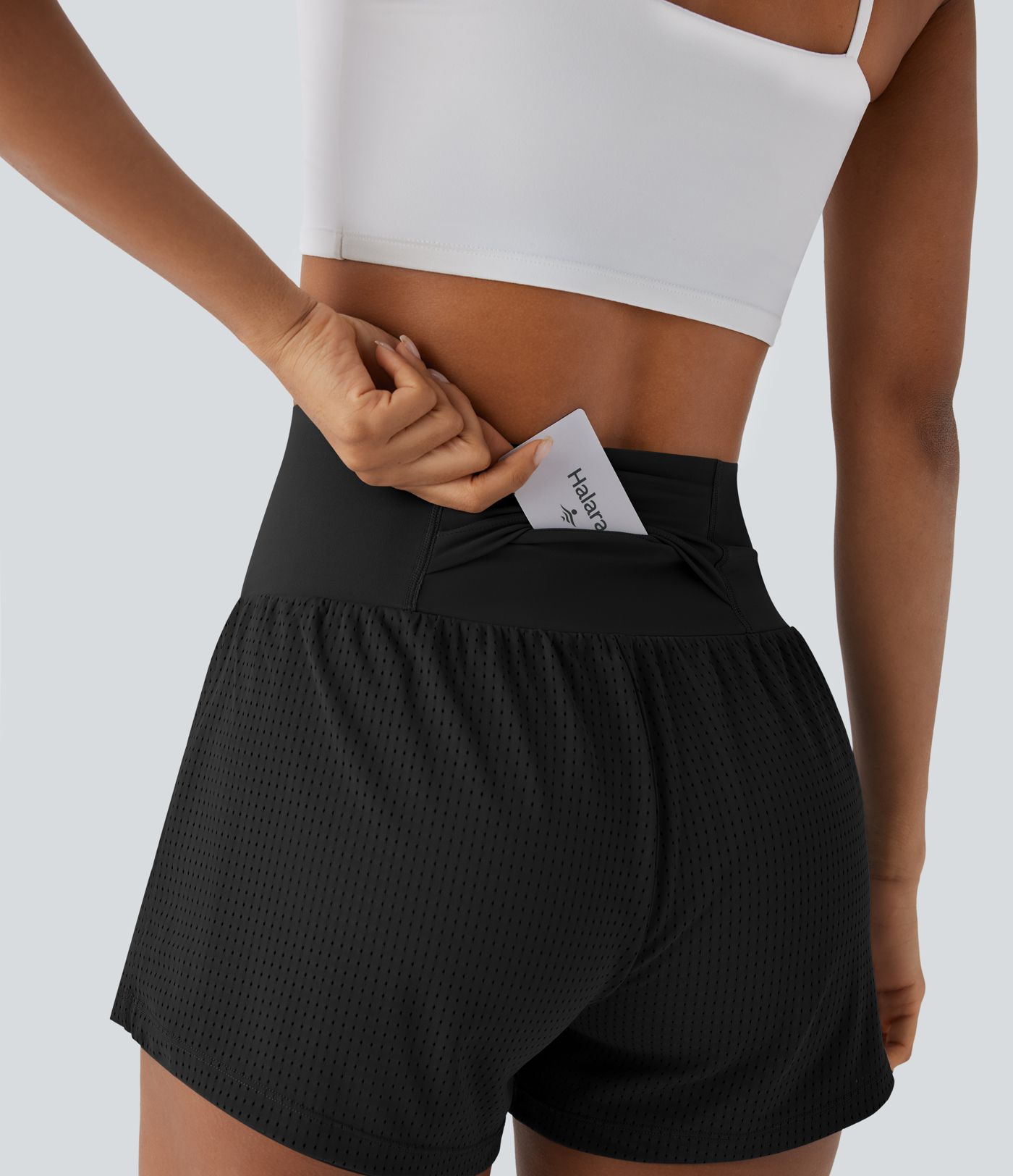 Super High Waisted Tummy Control Perforated 2-in-1 Yoga Shorts