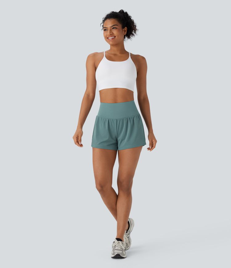 Perforierte 2-in-1 Yoga-Shorts mit superhohem Bund und Bauchkontrolle