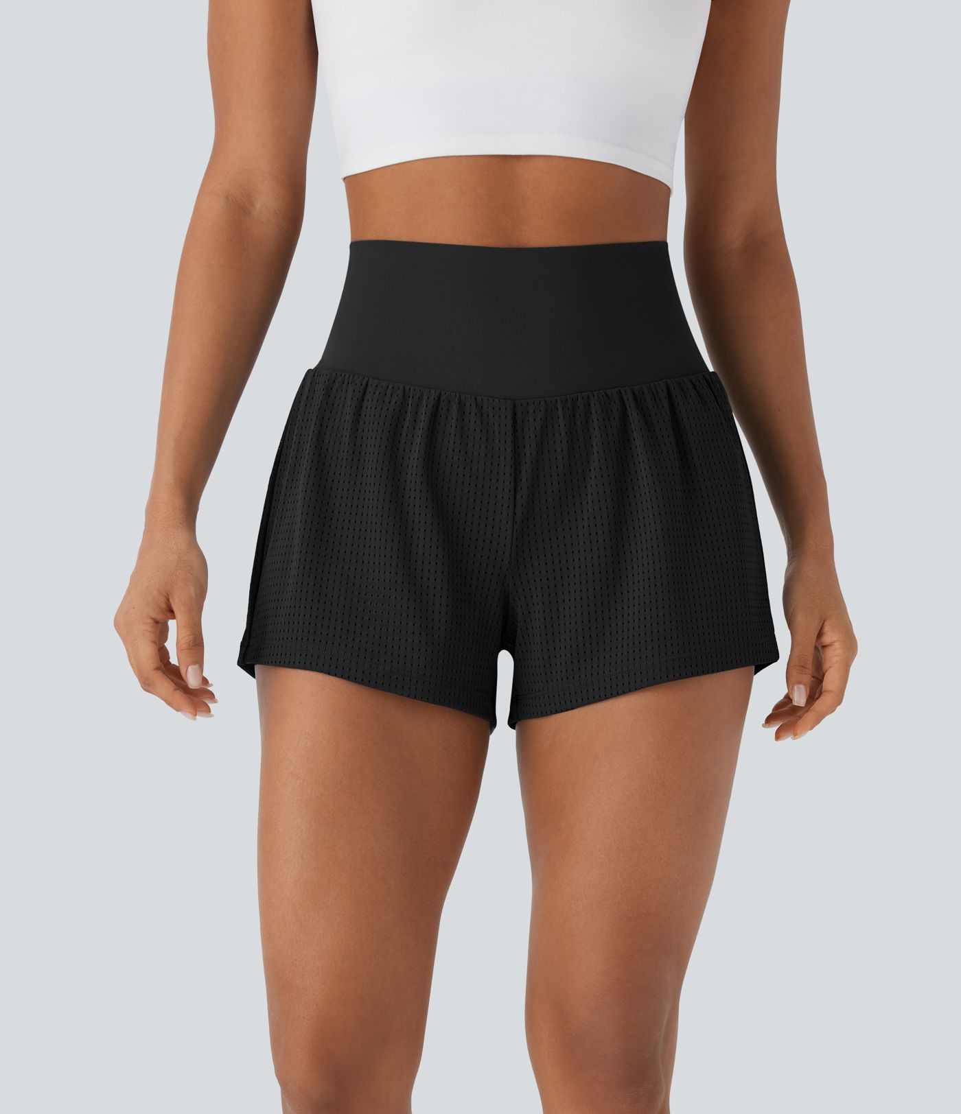 Super High Waisted Tummy Control Perforated 2-in-1 Yoga Shorts