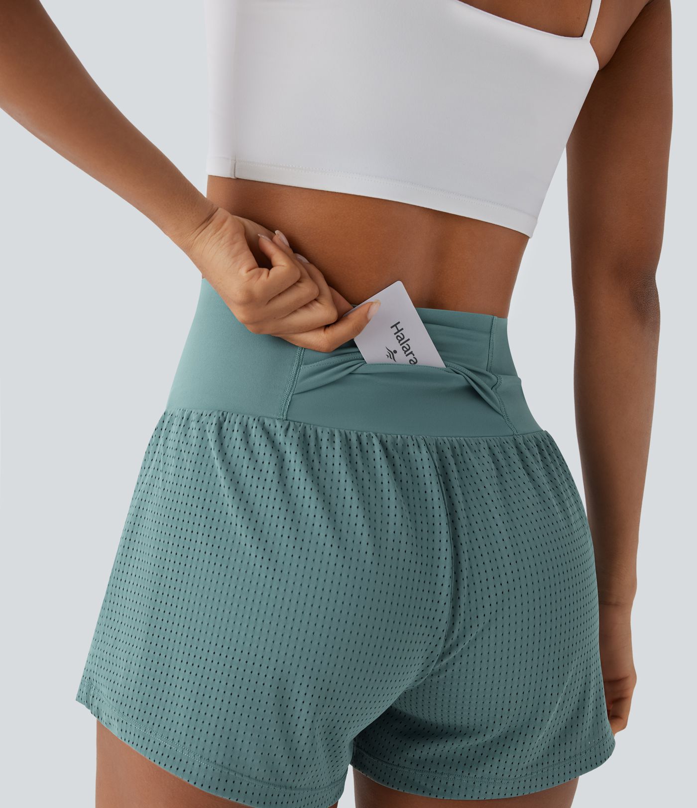 Perforierte 2-in-1 Yoga-Shorts mit superhohem Bund und Bauchkontrolle