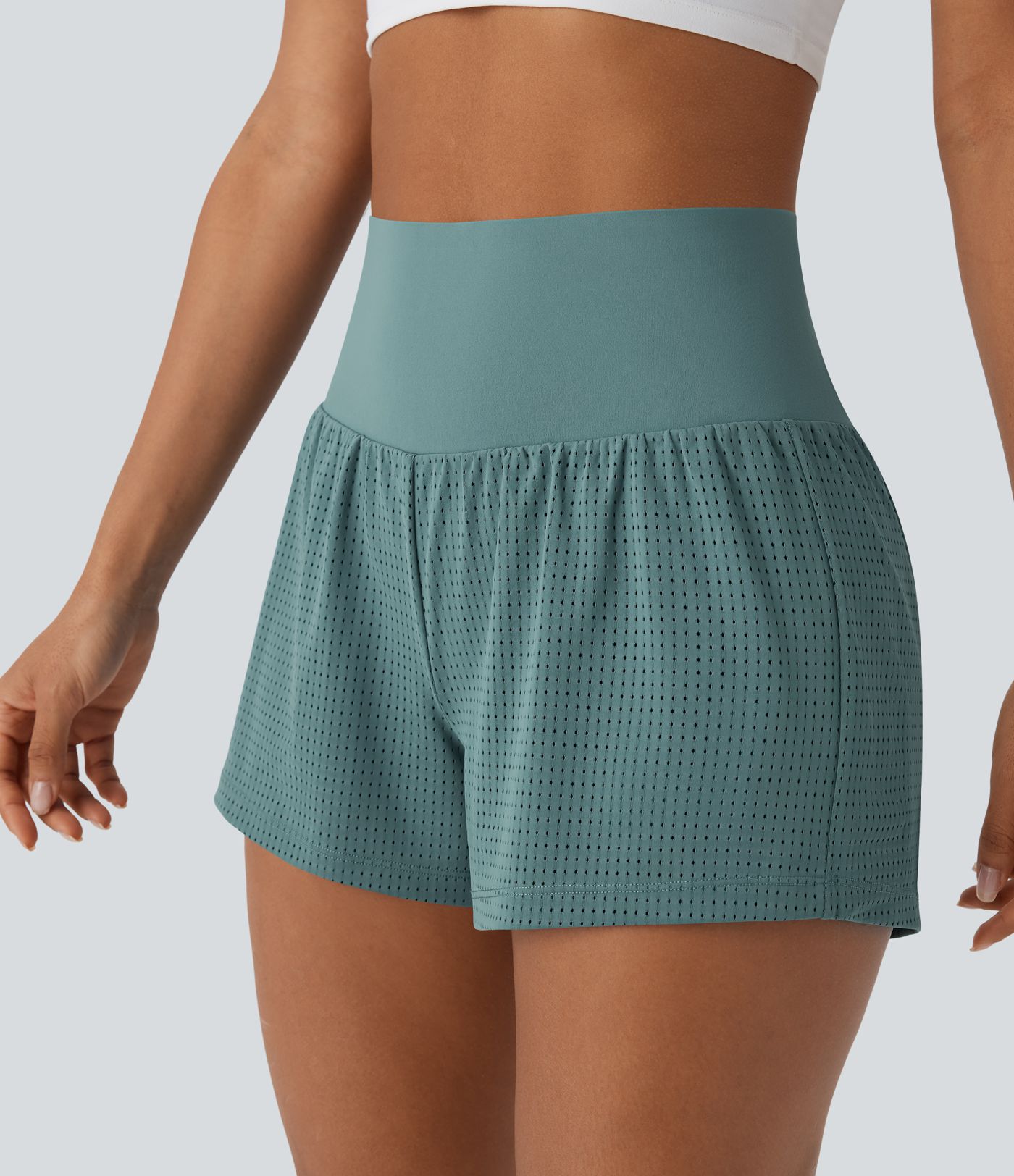 Perforierte 2-in-1 Yoga-Shorts mit superhohem Bund und Bauchkontrolle