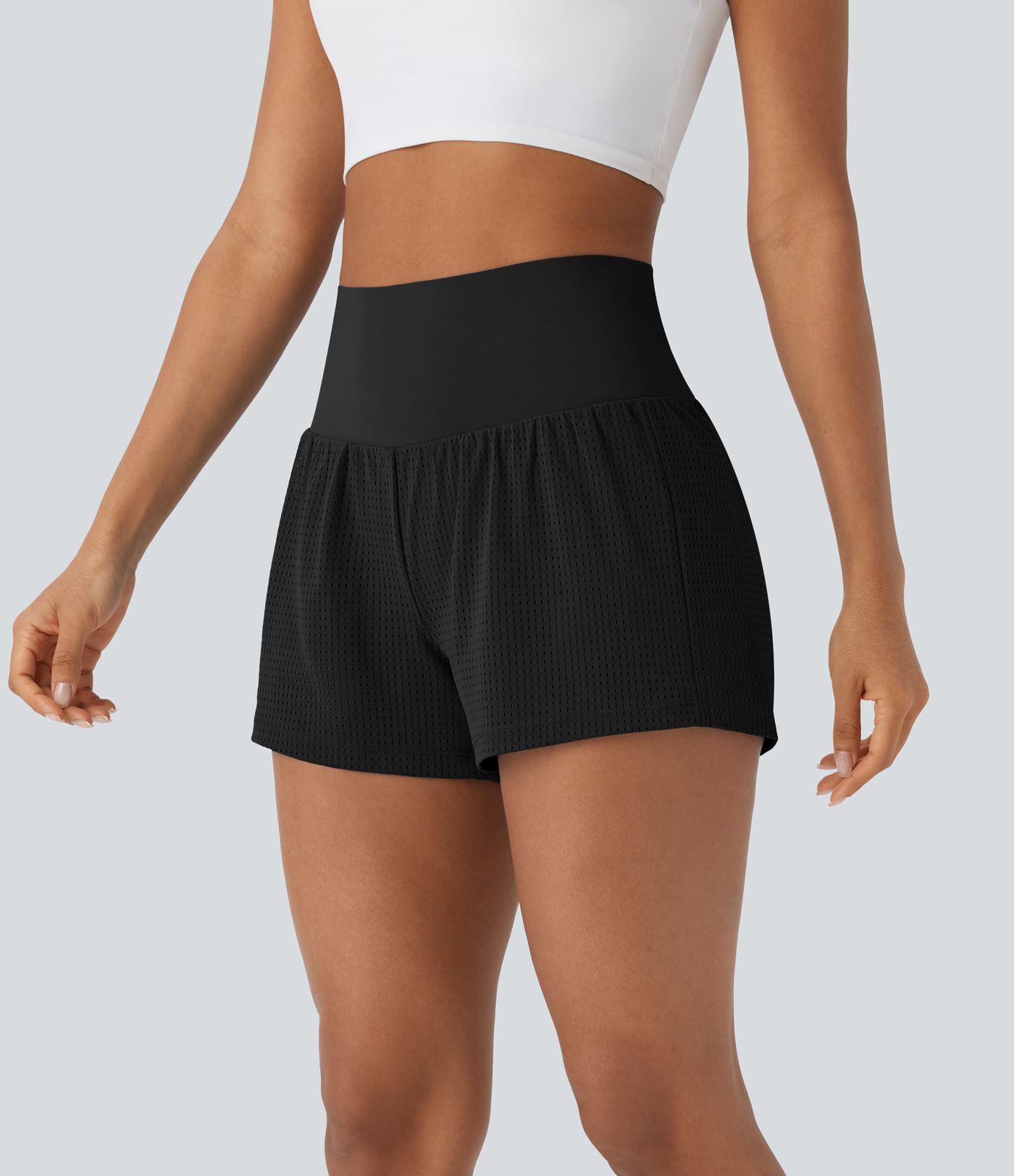 Super High Waisted Tummy Control Perforated 2-in-1 Yoga Shorts