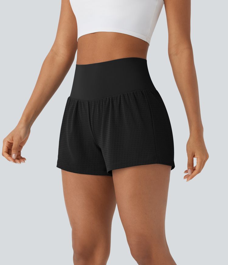 SoCinched Super High Waisted Tummy Control Perforated 2-in-1 Yoga Shorts