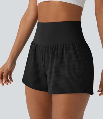 Super High Waisted Tummy Control Perforated 2-in-1 Yoga Shorts