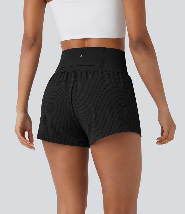 SoCinched Super High Waisted Tummy Control Perforated 2-in-1 Yoga Shorts