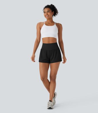 Super High Waisted Tummy Control Perforated 2-in-1 Yoga Shorts