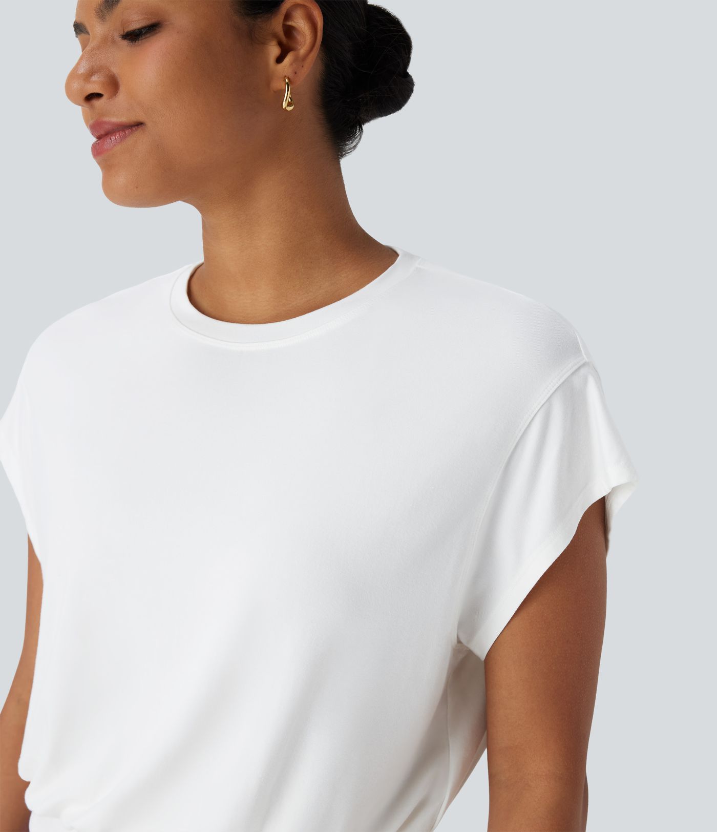 Round Neck Short Batwing Sleeve Work T-Shirt