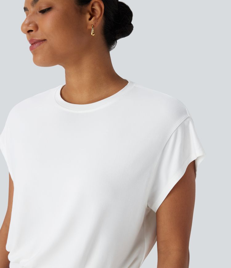 Round Neck Short Batwing Sleeve Work T-Shirt