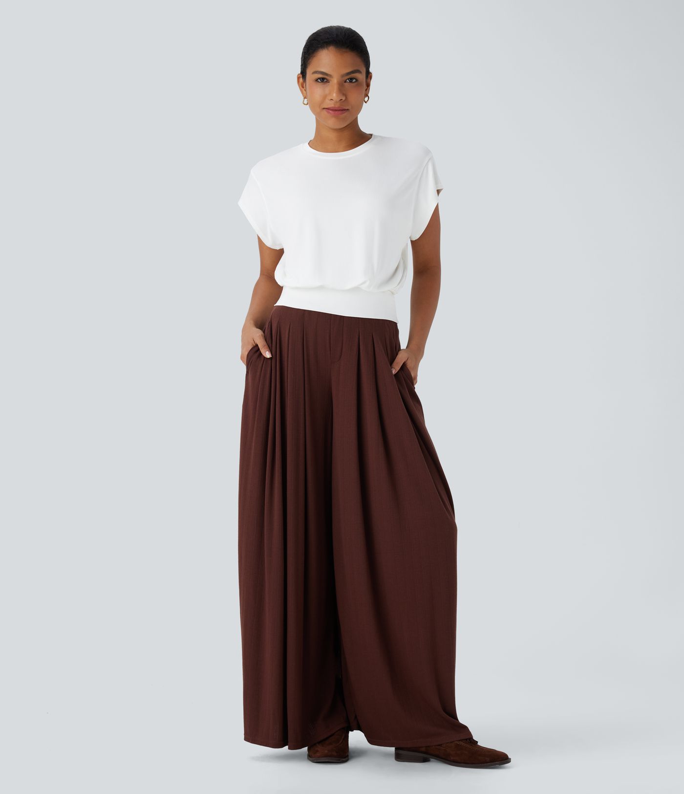 Round Neck Short Batwing Sleeve Work T-Shirt