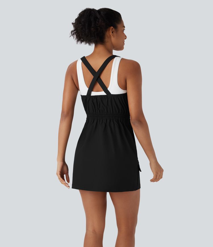 Water Repellent Wear-Resistant Zipper Pockets Mini Hiking Cargo Dress