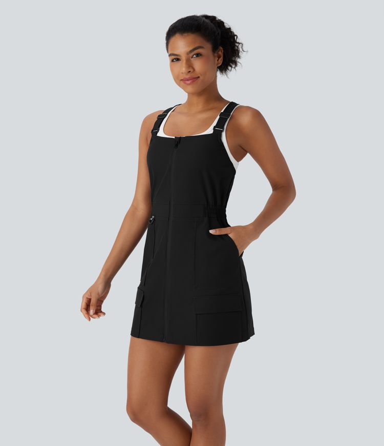Water Repellent Wear-Resistant Zipper Pockets Mini Hiking Cargo Dress
