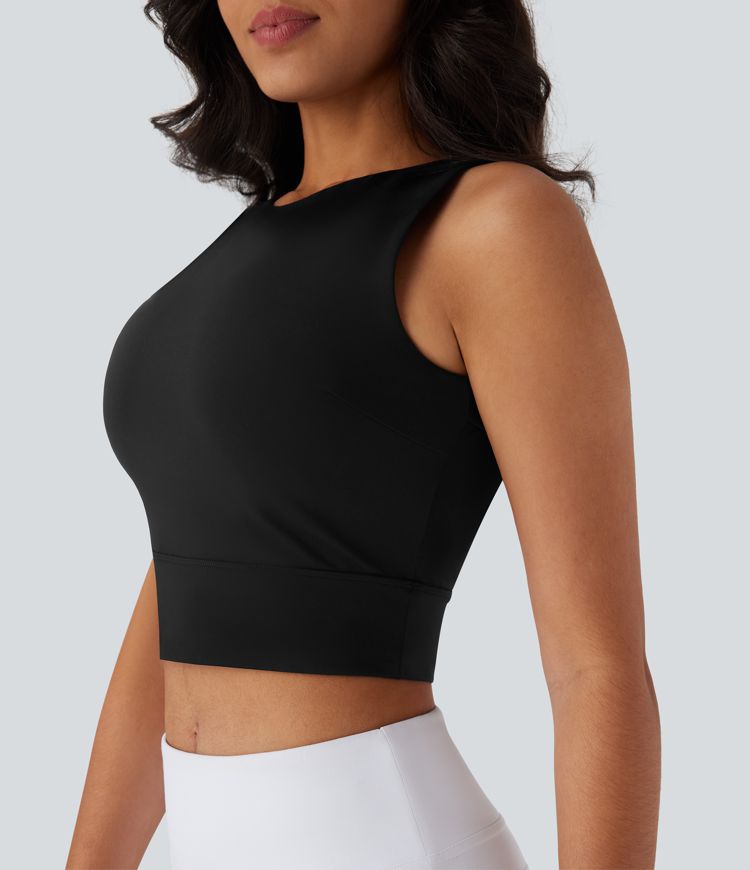 Softlyzero™ Airy Rückenfreies, kurzes Tanktop mit Rundhalsausschnitt und Cool-Touch