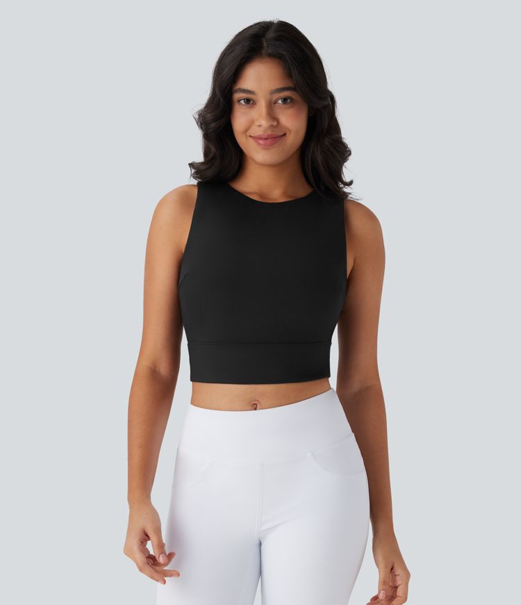 Softlyzero™ Airy Rückenfreies, kurzes Tanktop mit Rundhalsausschnitt und Cool-Touch