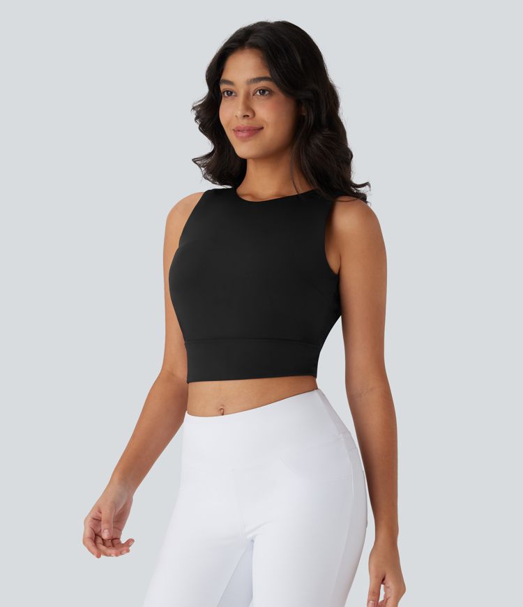 Softlyzero™ Airy Rückenfreies, kurzes Tanktop mit Rundhalsausschnitt und Cool-Touch