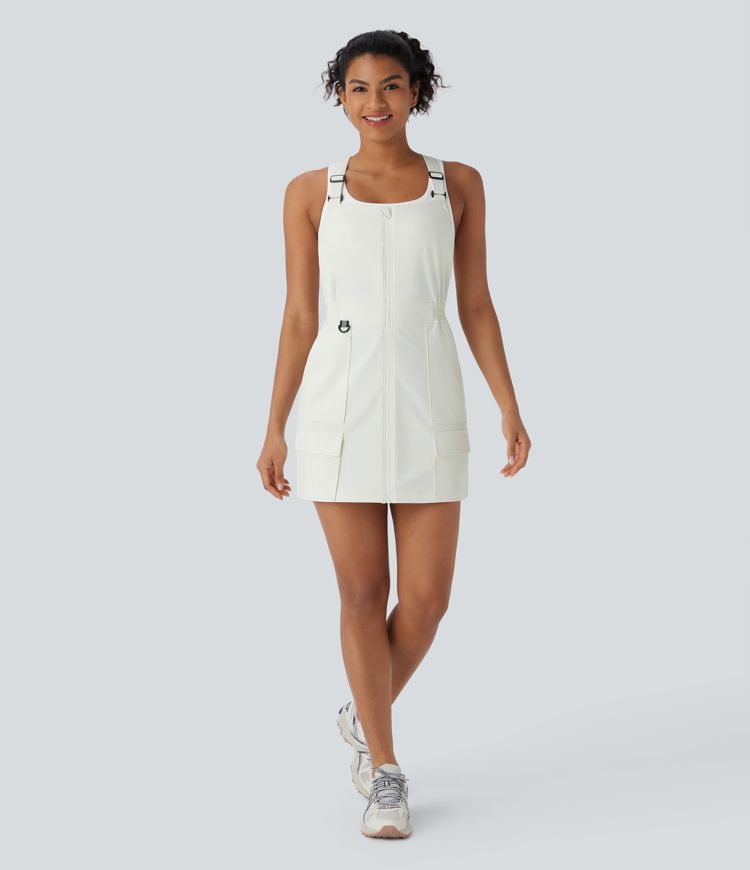 Water Repellent Wear-Resistant Zipper Pockets Mini Hiking Cargo Dress