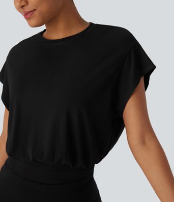 T-shirt de travail à col rond et manches chauve-souris courtes