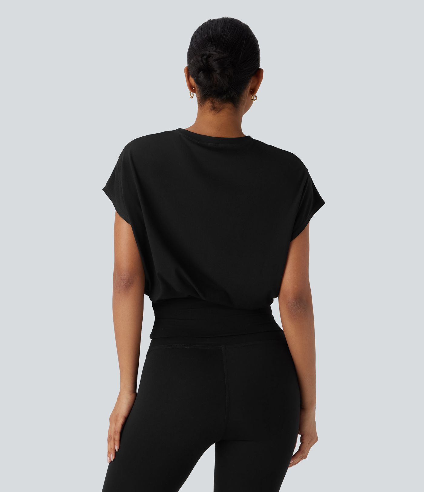 T-shirt de travail à col rond et manches chauve-souris courtes