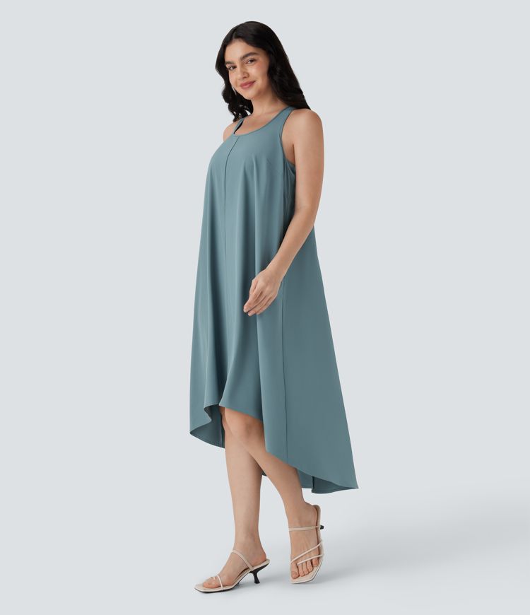 Breezeful™ Backless Racerback Side Pocket High Low Flowy Midi Quick Dry Casual Dress-D/DD/DDD/F Cups