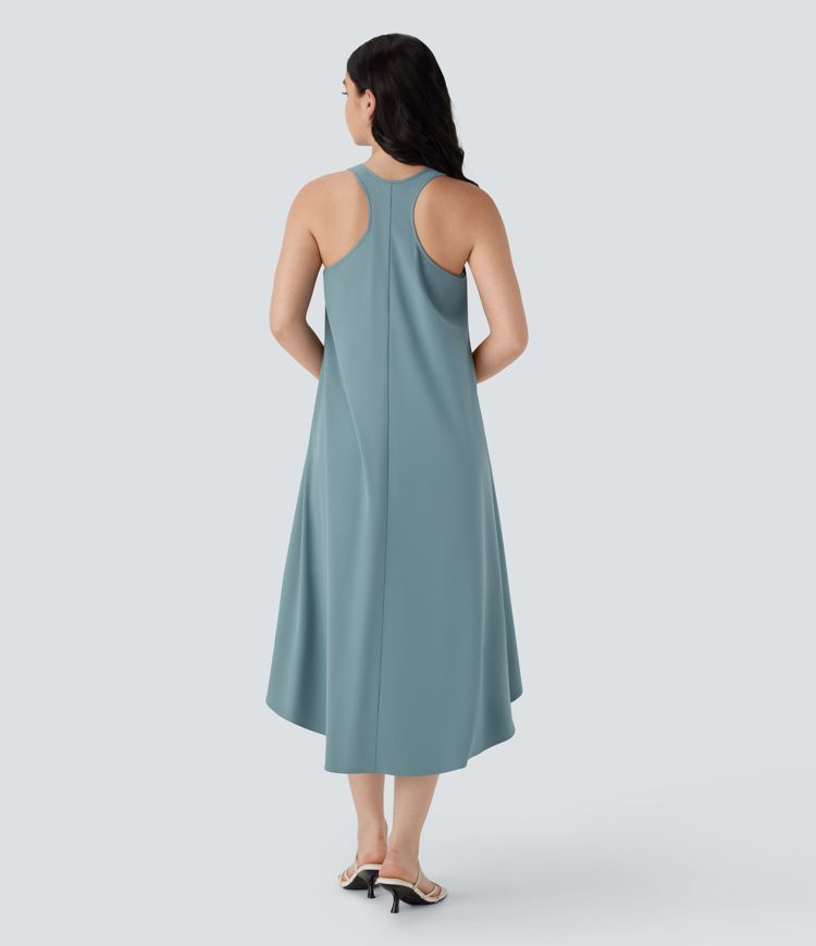 Breezeful™ Backless Racerback Side Pocket High Low Flowy Midi Quick Dry Casual Dress-D/DD/DDD/F Cups