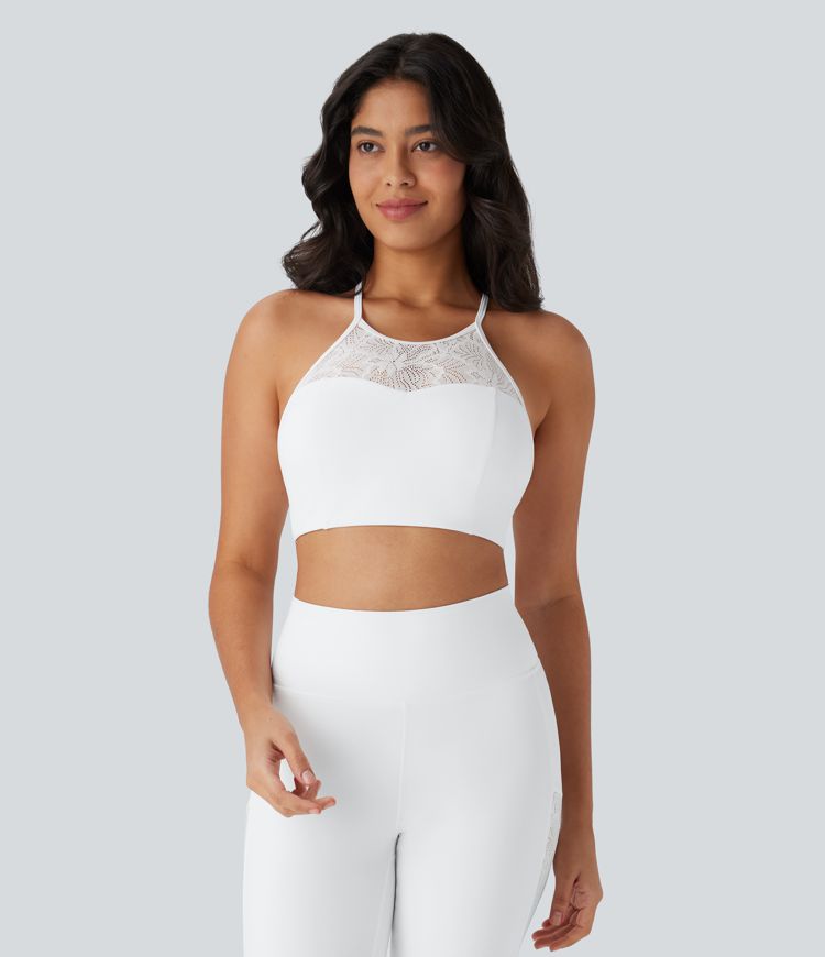 Softlyzero™ Low Support Backless Lace Up Contrast Lace Yoga Sports Bra-UPF50+