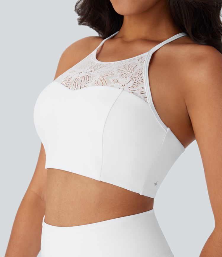 Softlyzero™ Low Support Backless Lace Up Contrast Lace Yoga Sports Bra-UPF50+