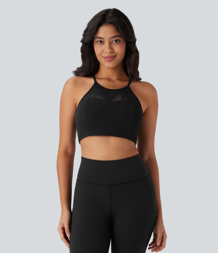 Softlyzero™ - Rückenfreier Yoga-Sport-BH mit niedrigem Support, Schnürung und Kontrastspitze