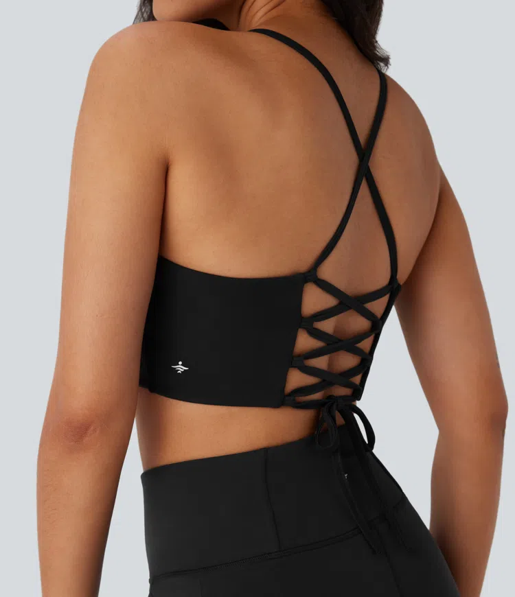 SoftlyZero™ Low Support Lace Up Contrast Lace Yoga Sports Bra-UPF50+