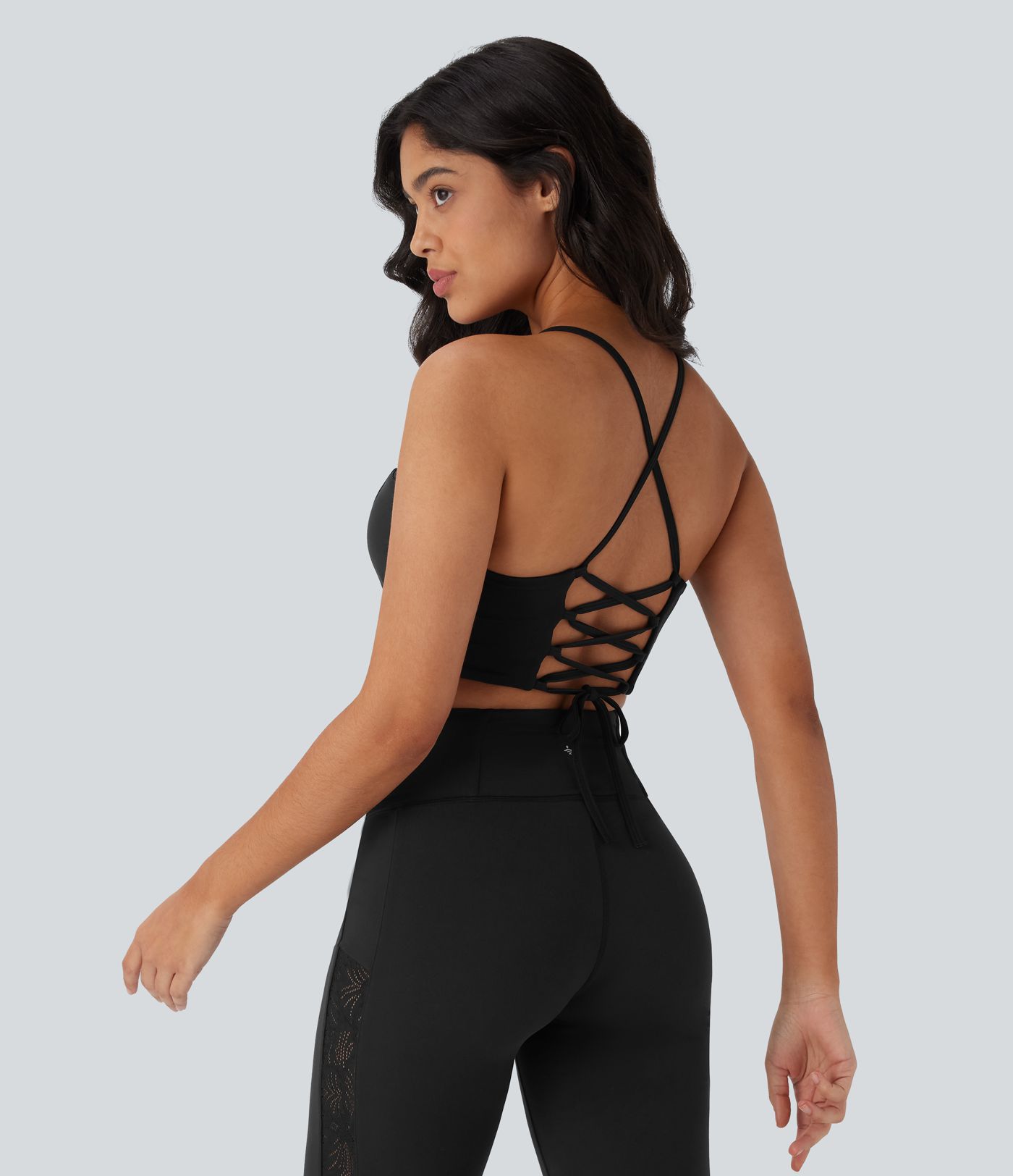 Softlyzero™ - Rückenfreier Yoga-Sport-BH mit niedrigem Support, Schnürung und Kontrastspitze