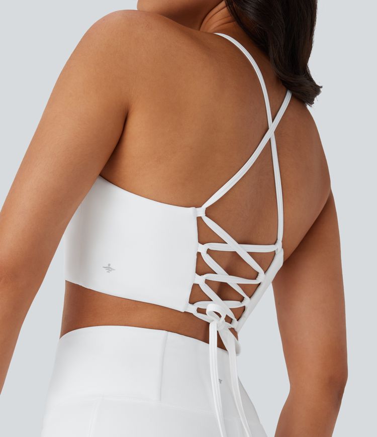 Softlyzero™ - Rückenfreier Yoga-Sport-BH mit niedrigem Support, Schnürung und Kontrastspitze