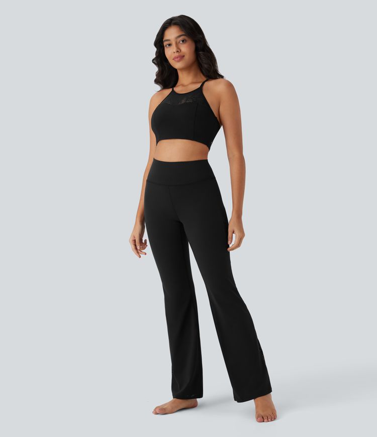 Softlyzero™ - Rückenfreier Yoga-Sport-BH mit niedrigem Support, Schnürung und Kontrastspitze