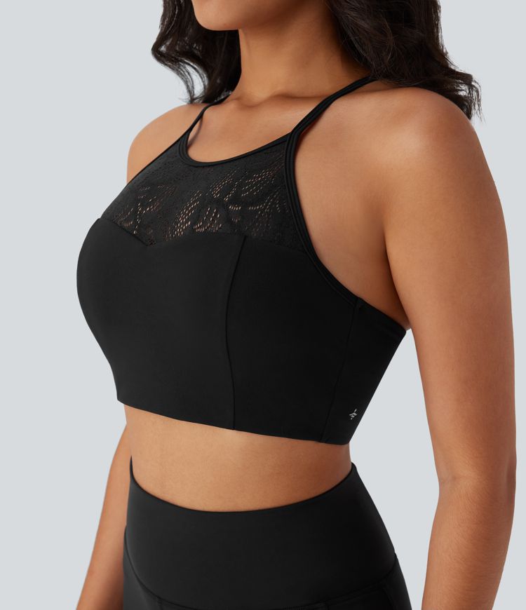 Softlyzero™ - Rückenfreier Yoga-Sport-BH mit niedrigem Support, Schnürung und Kontrastspitze